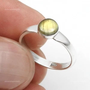 Labradorite Stone Engagement Band Daughter Birthday Statement Ring Solid Silver - Picture 1 of 13