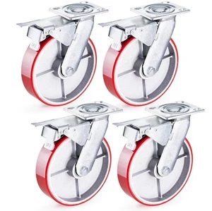 4x 200mm Heavy Duty Castor Wheels with Brakes, Furniture Rubbered Trolley Wheels - Picture 1 of 6