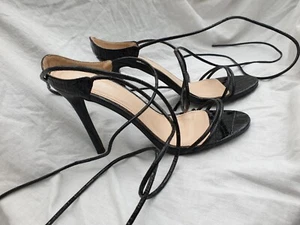 Public Desire Women's strappy black croc High Heels/ Stilettos Open Toe sandals - Picture 1 of 16