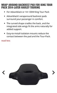 Advanblack Wrap around Backrest Pad for Harley King Tour Pak 14+ Touring - Picture 1 of 4
