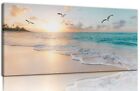 Beach Wall Art Decor for Living Room Ocean Canvas Picture for Wall Gold Sunse...