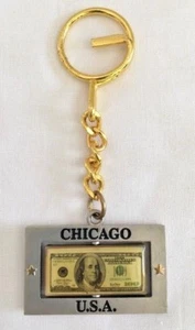 CHICAGO SILVER TONE AND BLACK METAL KEY CHAIN  1 3/4 " - Picture 1 of 5