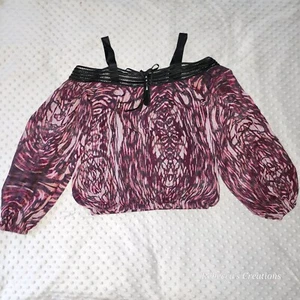 GUESS by Marciano 100% Silk vibrant Batik dyed cold shoulder top blouse XS - Picture 1 of 9