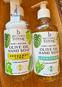 2 Brittaine's Thyme Natural Olive Oil Hand Soap -Bergamot~Lime & Lemongrass - Picture 1 of 2