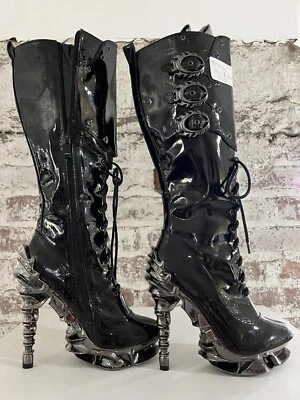 Hades Hyperion 黑色皮革纯素跟短靴 6 码 — 第 1/4 张图片