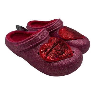CROCS Classic Lined Pink Glitter Heart Clog Valentine's Day Sequin Womens Size 9 - Image 1 of 4