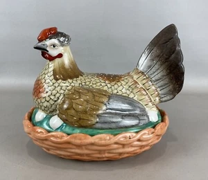 Antique Staffordshire Pottery Hen on Nest Covered Dish - Picture 1 of 7
