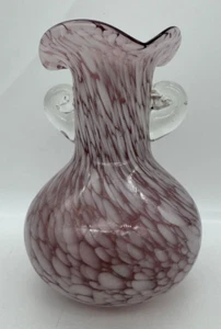 Vintage 7.5" Murano Style Art Glass Vase Mauve/Purple and White - Picture 1 of 13