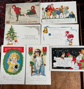 Konvolut 1930 Art Deco Weihnachtspostkarten Kinder Hunde Happy New Year - Bild 1 von 16
