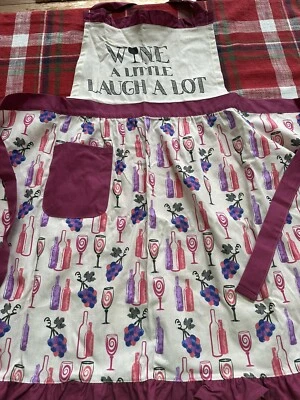 PANTRY COTTON APRON “WINE A LITTLE LAUGH A LOT” , ONE SIZE/ NEW - Image 1 of 4
