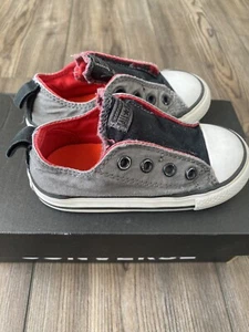 Converse All Star Infant Toddler Gray Red Black Shoes CT Simple Slip Chuck - 7 - Picture 1 of 7