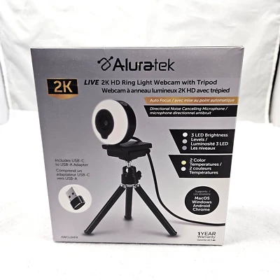 Aluratek LIVE 2K HD Ring Light Webcam with Tripod - Image 1 of 2