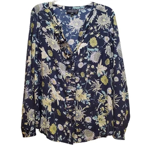 Jones New York Collection Womens Size 16 Floral V-Neck Button Up Top Classic - Picture 1 of 6