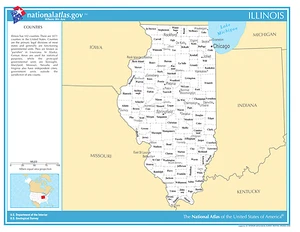 Illinois State Counties mit Städten laminierte Wandkarte - Bild 1 von 1