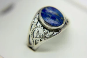 ❤️Vintage Chinese Export Sterling Silver 925 Filigree Lapis Lazuli Ring SZ 7  - Picture 1 of 8