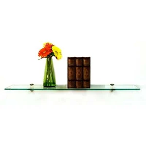 Brushed Steel 8" X 30" Peacock Floating Glass Shelves - 2 Brackets Included - Picture 1 of 3