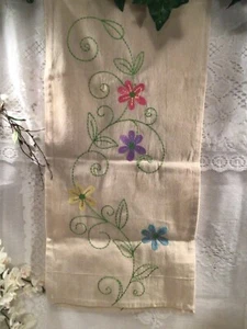 Spring Beige Pastel Embroidered Flowers Table Runner - Picture 1 of 12