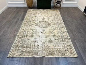 Beige Area Rug, Antique Turkish Rug, Bohemian Rug, Oriental Rug, 5.8 x 9.4 ft - Picture 1 of 11