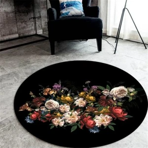 European Style Floral Carpet Round Rug Table Living Room Chair Floor Mat Bedside - Picture 1 of 10