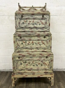 Vintage Faux Bamboo Painted Secretary with Organizer and Storage - Picture 1 of 12