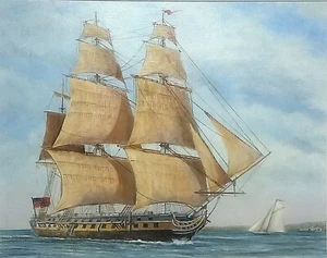 Original Oil Painting - AMERICAN FRIGATE, CIRCA 1810 by Penna Artist David Young - Picture 1 of 2