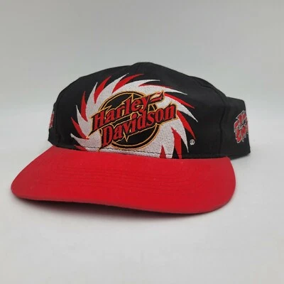 Vintage 90s Harley Davidson Saw Blade Red Black Embroidered Snapback Hat Foto 1 de 4