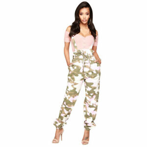 Women Trend Camouflage Suspender Jumpsuit Pants Military Overall Outdoor Trouser