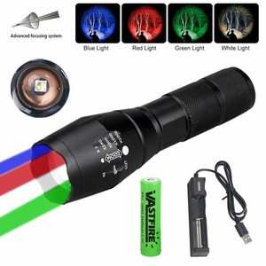 Tactical Zoom 4 IN 1 Multi Color LED Flashlight Night Hunting Torch Hog Bobcat