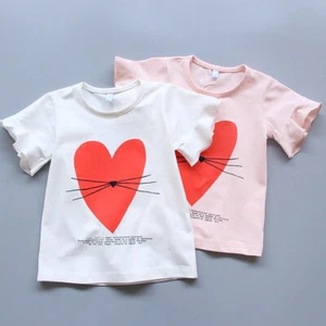 US Stock Toddler Girls' Ruffle Short Sleeve Crewneck Heart Designed Top T-Shirt - Picture 1 of 9