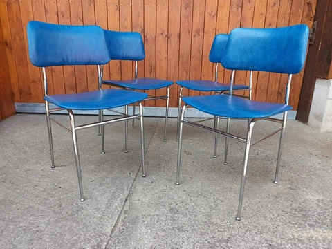 4x Chrome Dining Room Chairs Chair 70er Space Age 70s Vintage Chairs Blue Cover