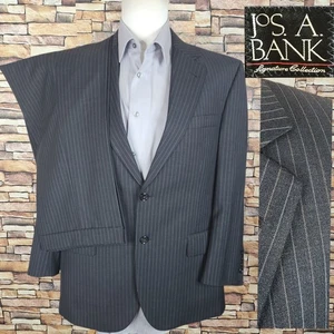 Joseph A Bank 2 Piece Suit Mens 40S 34X28 Dark Gray Stripe Single Vented Wool - Picture 1 of 12