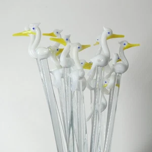Cocktail Stirrers White Birds Hand Blown Glass Set of 16 Vintage Swizzle Sticks - Picture 1 of 11