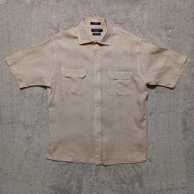 DANIEL CREMIEUX CLASSICS Shirt Mens Large 100% Linen Beige Short Sleeve  - Image 1 of 4
