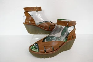 SANDALIAS DE CUÑA FLY, LONDRES "YRAT" CUERO CAMEL/CUERO FORRADAS AL TOBILLO UK 4 EU37 - Imagen 1 de 17