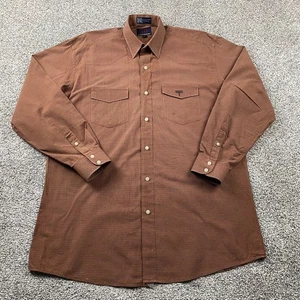 Lucchese Shirt Men Large Brown Check Button Up Long Sleeve Western Cowboy Rodeo - Picture 1 of 18
