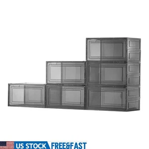 Stackable Clear Shoe Storage Boxes Magnetic Door Set of 6 Organizing Footwear US - Picture 1 of 10