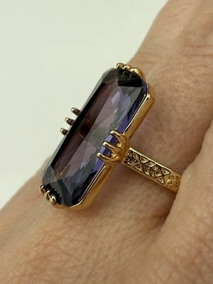 Anillo Alargado Amatista Chapado en Oro Plata de Ley Talla 6.75 925 Estilo Victoriano Foto 1 de 4