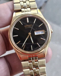 Vintage Seiko goldfarben & Armbanduhr Band funktionstüchtig 7,5" DATUMSANZEIGE - Bild 1 von 12