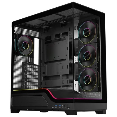 PowerCool Pulsar ATX Gaming PC Case 4x 120mm ARGB LED Fan & Hub Full Glass BLACK - Image 1 of 4