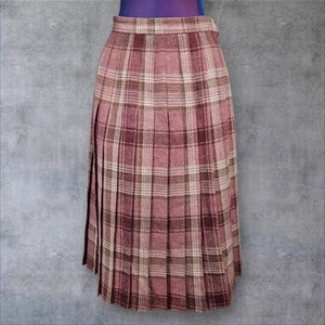 Falda midi plisada de lana a cuadros rosa molino de lana Edinburgh vintage talla 12 E79 - Imagen 1 de 8
