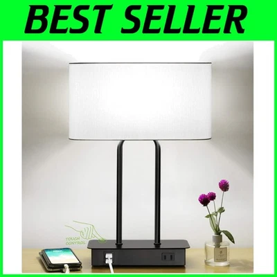 Lâmpada de cabeceira moderna com carregamento USB duplo - 3 vias regulável - Imagem 1 de 4