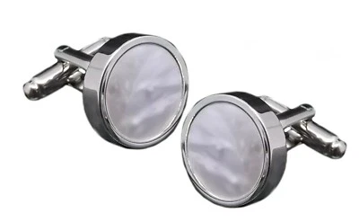 Silver Mother of Pearl Shell Mens Wedding Gift Cuff links by CUFFLINKS DIRECT - Image 1 of 4