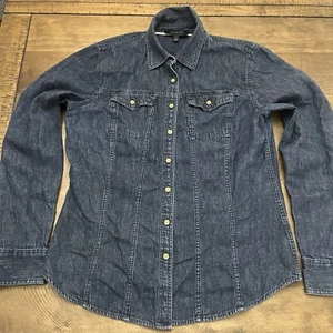 Camisa para mujer Talbots Chambray Top abotonada botones dorados lavado oscuro occidental 6 - Imagen 1 de 7