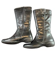 Ecco GoreTex Boots Shoes Womens 8 Black Leather Zip Mid Calf Side Buckle Wedge - Picture 1 of 6