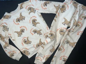 H&M BOYS 6-8 CREWNECK+JOGGERS dinosaur King Of Dinos ROAR BEIGE Cotton Fleece HM - Picture 1 of 5