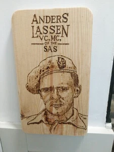 Handmade Picture. Anders Lassen. S.B.S. S.A.S. WWII Hero. Burnt In Wood. - Picture 1 of 3