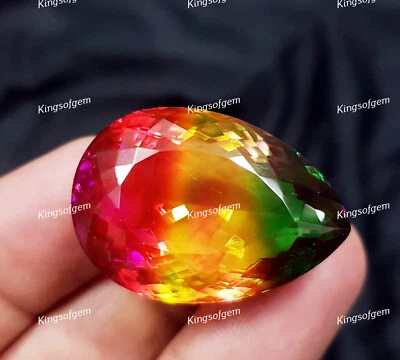 66 Ct Doublet Glass Stone Multi Color Tourmaline Pear Cut Stone Loose Gemstone - Image 1 of 4
