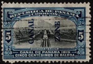 Canal Zone Stamp Scott # 44 Used F-VF - 5 Cents Blue & Black Gatun Locks Issue - Picture 1 of 1