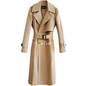 British Mens Double Breasted Knee Length Long Trench Coat Spring Jacket Overcoat - Picture 1 of 15