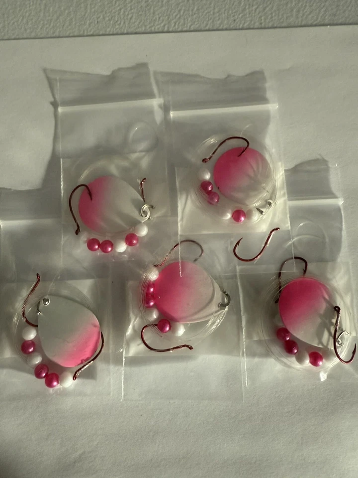 5 Spinner Crawler Harness Size 5 Colorado Blades 2 Hook Pink/White Splash - Image 1 of 1